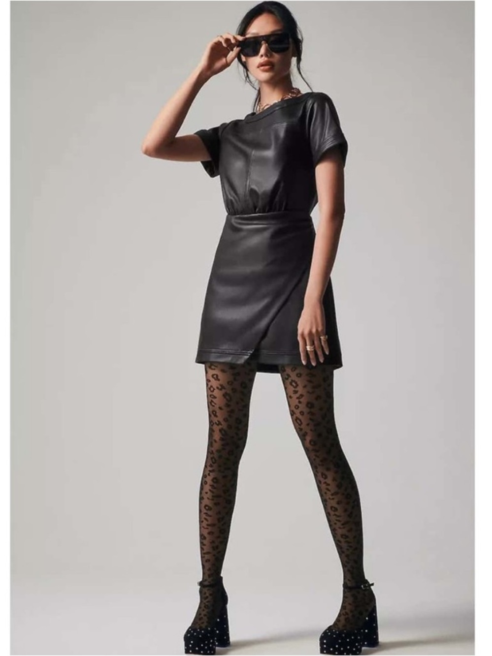 Anthropologie Black Faux Leather Mini Dress - Picture 9 of 16